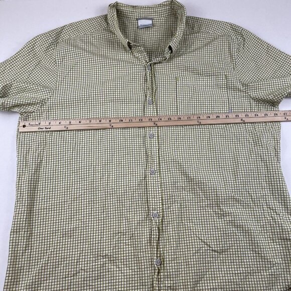 Columbia Short Sleeve Button Up Shirt Men’s 2XL Cotton Check Yellow/Green Pocket - Picture 3 of 9